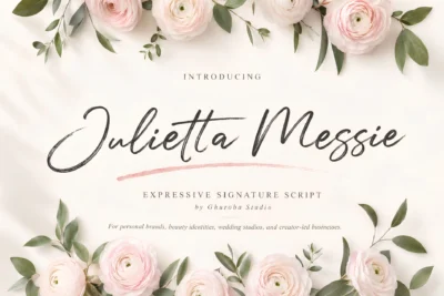 Julietta Messie is an expressive signature script for personal brands, beauty identities, wedding studios, and creator-led businesses.