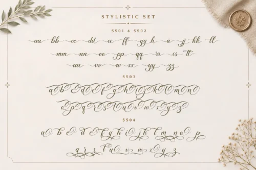 Madina font alternates, and swashes preview showing decorative calligraphy features.