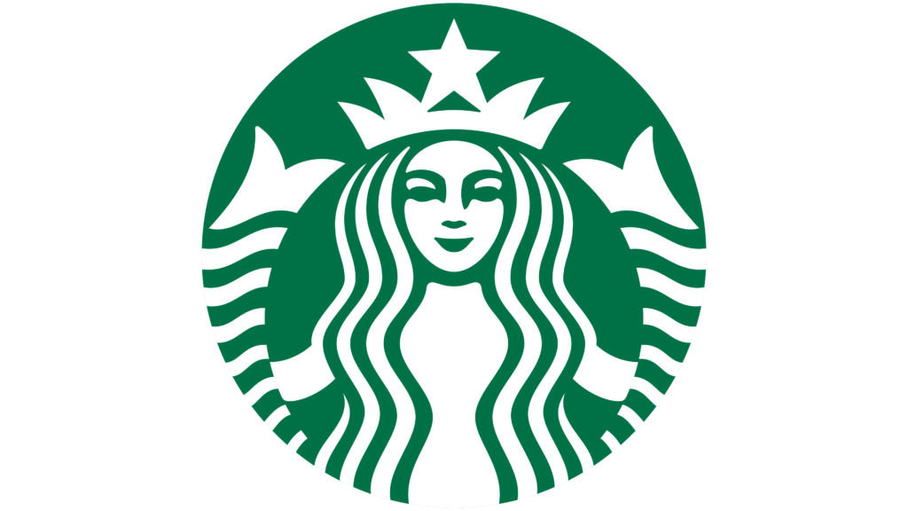 Starbucks green, siren logo inside circle 