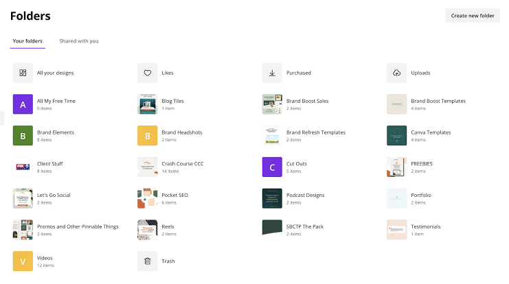 Canva Folders Organizing